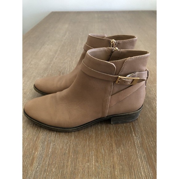 Franco Sarto Booties Womens 6.5 M Shandy Leather Boots Buckle Almond Toe Tan - Picture 2 of 16